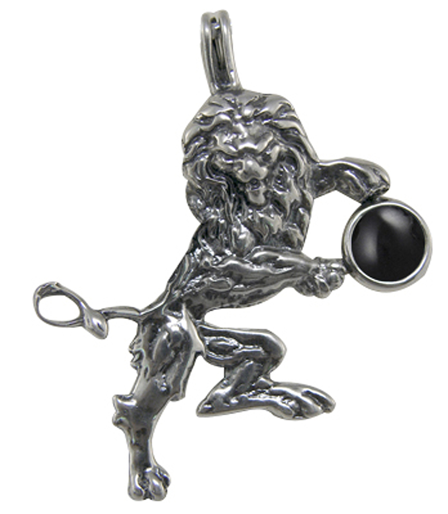 Sterling Silver Royal Rampant Lion Pendant With Black Onyx